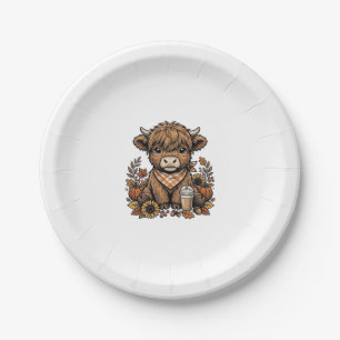 Herbst Highland Kuh Vintage Herbst Farmhouse Kunst Pappteller