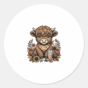 Herbst Highland Kuh Vintage Herbst Farmhouse Kunst Runder Aufkleber