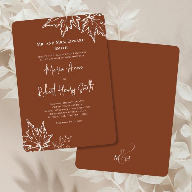 Herbst hinterlässt Elegante Hochzeit im Herbst Einladung (Burgundy Fall Leaves wedding invitation.)