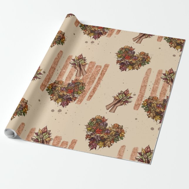 Herbst hinterlässt Herz Geschenkpapier (Ungerollt)
