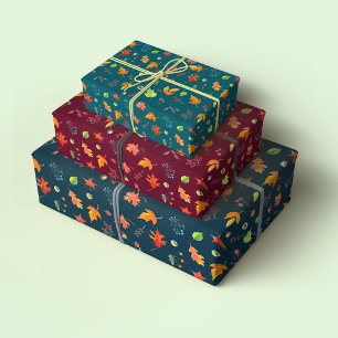 Herbst hinterlässt Wasserfarben Trio-Muster Geschenkpapier Set