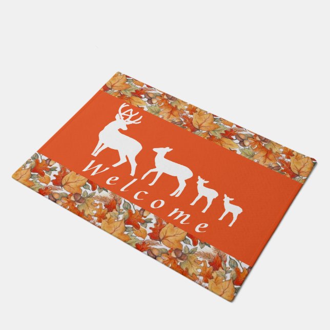 Herbst Hirschfamilie Willkommen Doormat Fußmatte (Schrägansicht)
