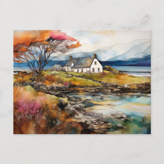 Herbst Hochland Schottland Aquarell Postkarte