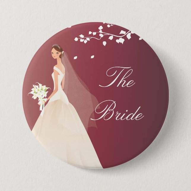 Herbst-hochroter Braut-Brautparty-Knopf Button (Vorderseite)