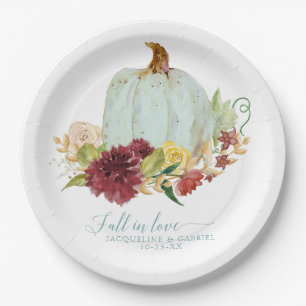 Herbst Hochzeit Aqua Blue Pumpkin Floral Pappteller