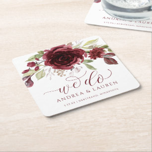 Herbst-Hochzeit Burgunder Weinrot Floral Laub Rechteckiger Pappuntersetzer