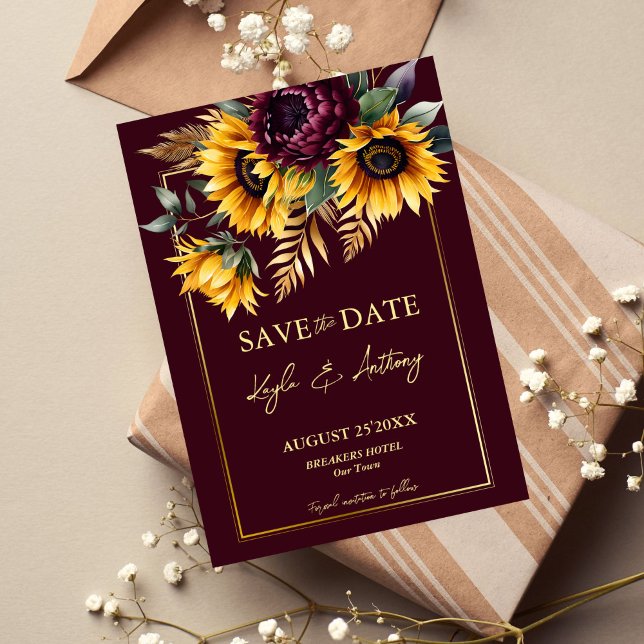 Herbst Hochzeit burgundische Sonnenblumen Save The Date (Fall summer wedding burgundy and yellow sunflowers save the date card template digital download)