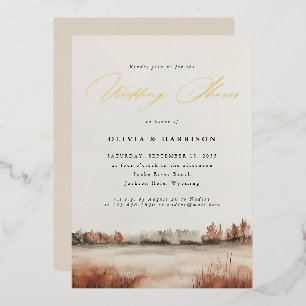 Herbst-Hochzeit Elegante Landschaft Paarschwimmbad Folieneinladung