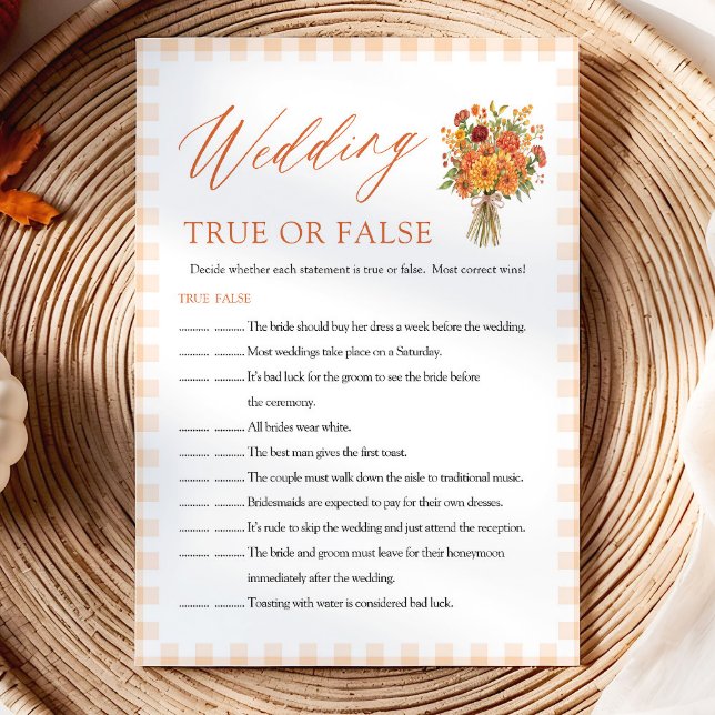 Herbst-Hochzeit Wahr oder Falsch Braut-Show-Spiel Einladung (Fall Wedding True or False Bridal Shower Game)