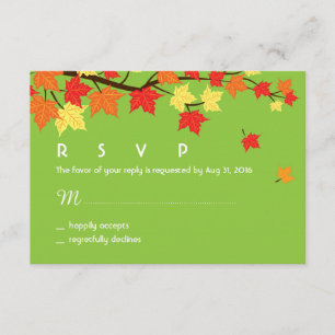 Herbst-Hochzeits-Antwortkarte mit fallenden Ahornb RSVP Karte