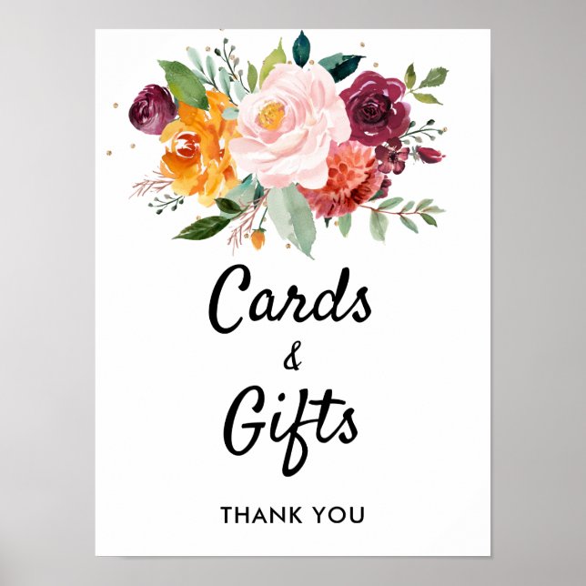 Herbst Hochzeitskarten und Geschenke aus Burgund B Poster (Vorne)