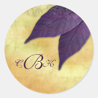 Herbst-Hochzeitsticker Vintage Lila Blätter Runder Aufkleber