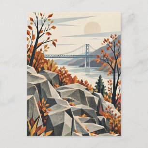 Herbst Hudson River Brücke Geometrische Kunst Post Feiertagspostkarte
