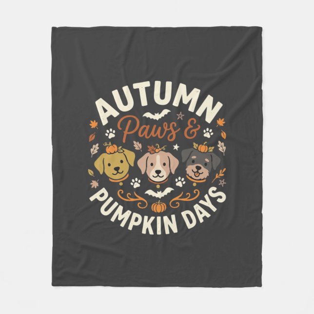 Herbst Hund Kürbis Pfoten Fleecedecke (Vorderseite)