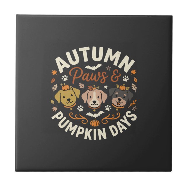 Herbst Hund Kürbis Pfoten Fliese (Vorderseite)