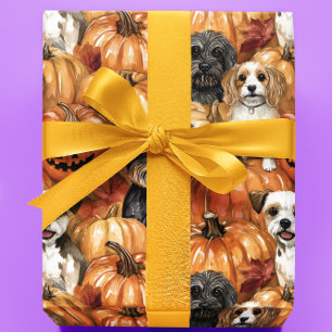 Herbst-Hunde auf einem Kürbisfeld Halloween Geschenkpapier
