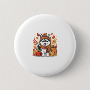 Herbst Husky-Kürbisse Erntedankfest Gemütlicher Ha Button