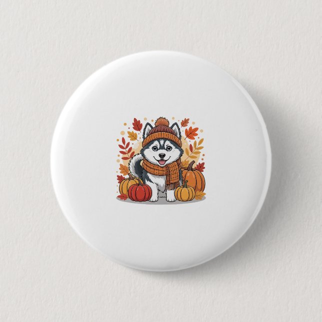 Herbst Husky-Kürbisse Erntedankfest Gemütlicher Ha Button (Vorderseite)