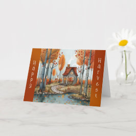 Herbst Hütte Wald Hirsche Erntedank Karte