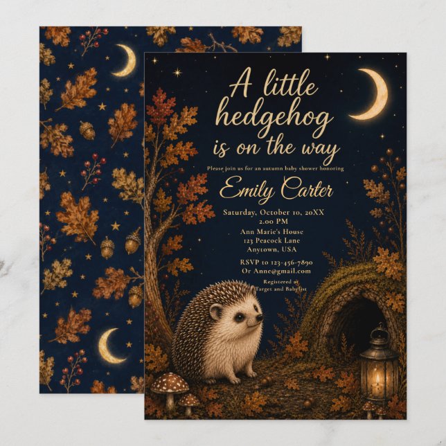 Herbst-Igel-Baby-Party Einladung (Vorne/Hinten)