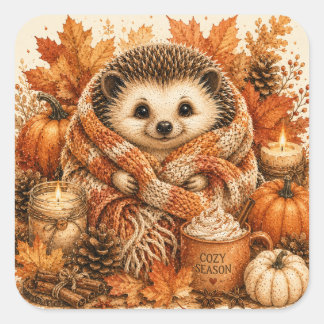 Herbst-Igel-Cottagecore-Kürbis-Saison Quadratischer Aufkleber