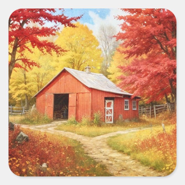 Herbst im Land Quadratischer Aufkleber (Vorderseite)