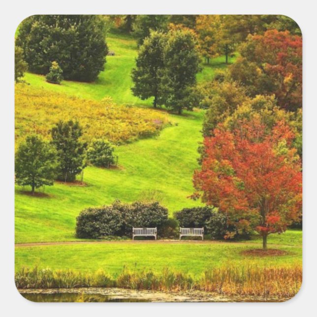Herbst im Park Quadratischer Aufkleber (Vorderseite)