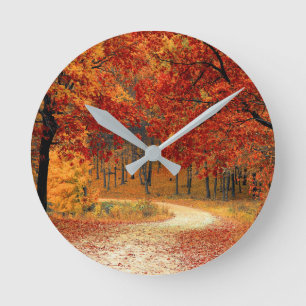 Herbst im Wald Runde Wanduhr