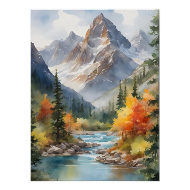 Herbst in den Bergen Wasserfarbenposter Poster (Vorderseite)