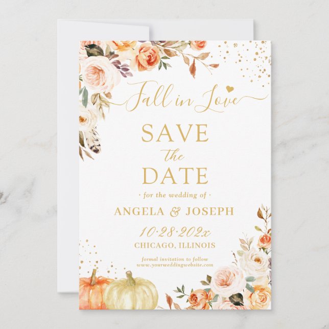 Herbst in der Liebe Goldflorenkürbis Hochzeit Save The Date (Vorderseite)