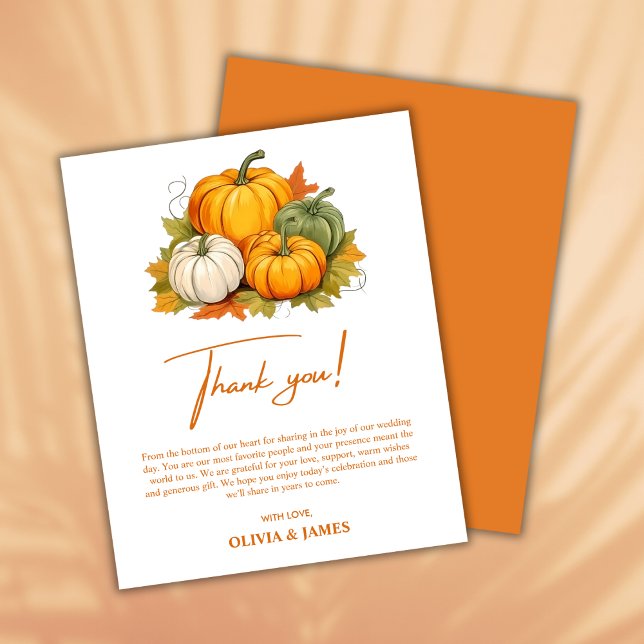 Herbst in der Liebe Kürbiskürbis Hochzeit Danke Ka (Fall in Love Autumn Rustic Pumpkin Fall Wedding Thank You Card  )