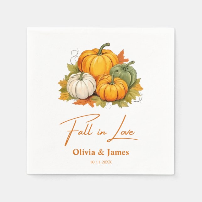 Herbst in der Liebe Rustikale Kürbishochzeit Serviette (Vorderseite)