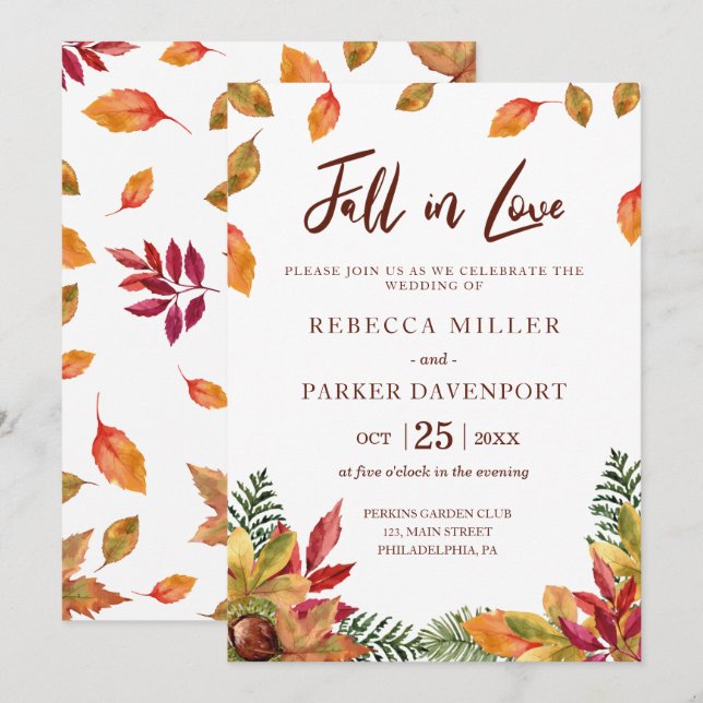Herbst in der Liebe verlässt Hochzeitseinladung Einladung (Vorne/Hinten)