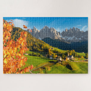 Herbst in Dolomiten Bergwelt mit Kirche Puzzle