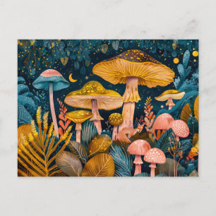 Herbst in einem Pilzwald Postkarte