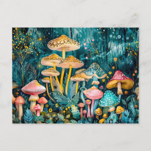Herbst in einem Pilzwald Postkarte