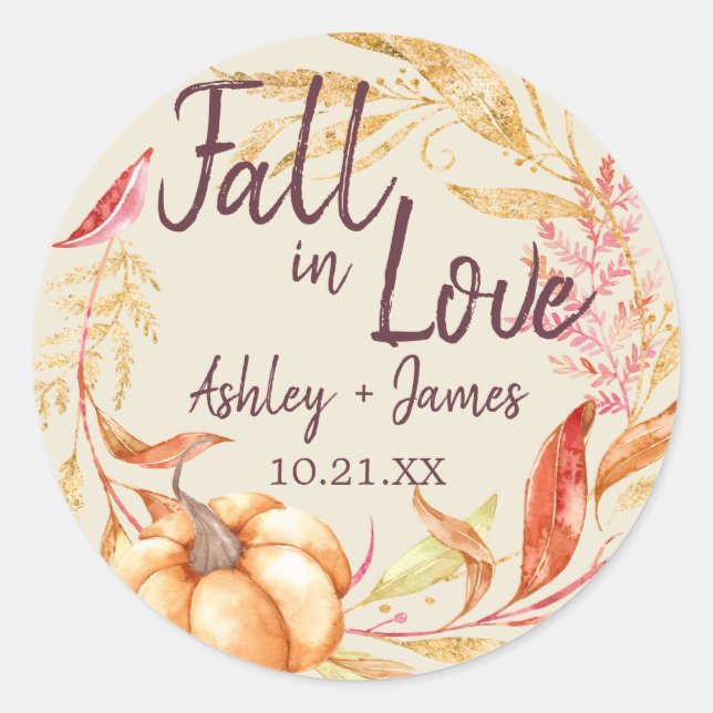 Herbst in Liebe Antikes Weißes Hochzeitsmongramm Runder Aufkleber (Vorderseite)