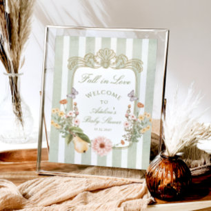 Herbst in Liebe Blumendusche Vintag Baby Begrüßung Poster