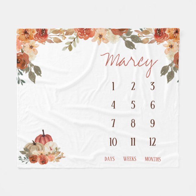 Herbst in Liebe Blumenpumpen Baby Milestone Schupp Fleecedecke (Vorderseite (Horizontal))