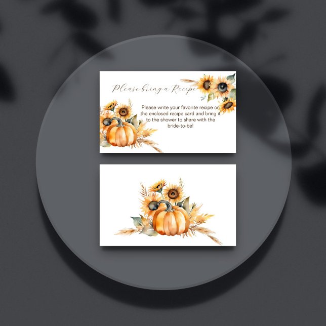 Herbst in Liebe boho Kürbis Sonnenblumen Brautpart Begleitkarte (Fall in love boho pumpkin sunflowers autumn bridal shower recipe request enclosure card)