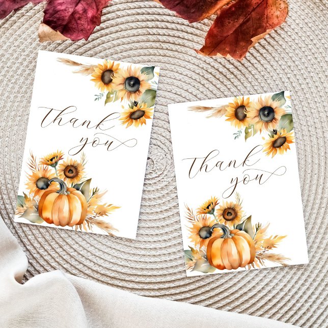 Herbst in Liebe boho Kürbis Sonnenblumen Brautpart Dankeskarte (Boho fall themed bridal shower wedding thank you cards template earthy pumpkins sunflowers pampas)