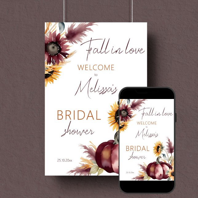 Herbst in Liebe boho Kürbis Sonnenblumen Willkomme Poster (Fall in love boho pumpkin sunflowers bridal shower template welcome sign poster digital download)