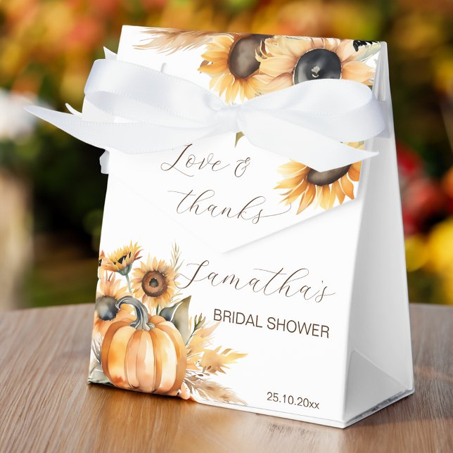 Herbst in Liebe boho Kürbissonnenblumen Gefallen Geschenkschachtel (Beary cute girl teddy bear baby shower favors)