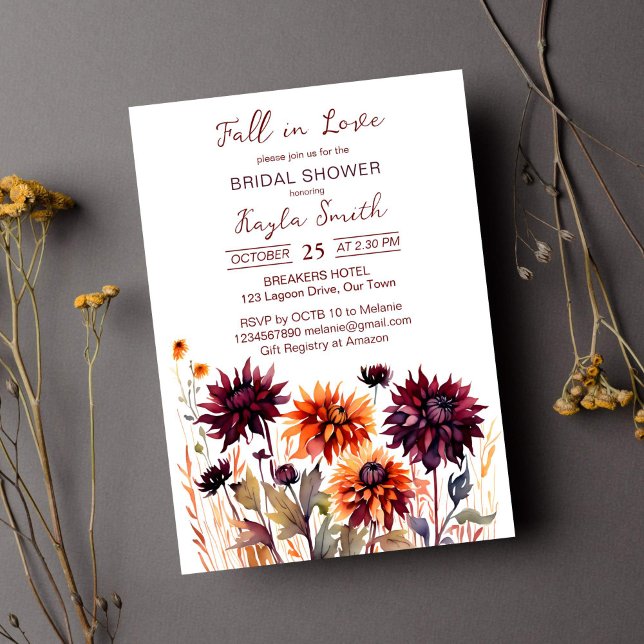Herbst in Liebe borange-orange Dahlias Brautparty Einladung (Fall in love bridal shower template invitations instant download burgundy and orange dahlias )