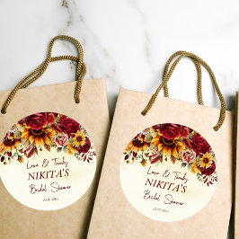 Herbst in Liebe burgundy Rose Sonnenblumen danke I Runder Aufkleber