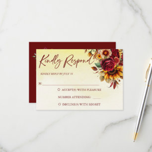 Herbst in Liebe burgundy Rose Sonnenblumen Hochzei RSVP Karte