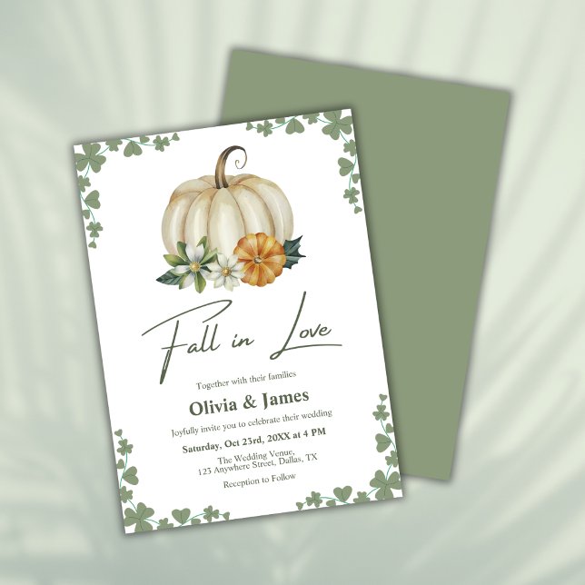 Herbst in Liebe Grünpflanzen Sage Green Pumpkin Ho Einladung (Fall in Love Greenery Sage Green Pumpkin Wedding Invitation )