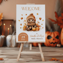 Herbst in Liebe Kleiner Teddy Bären Kürbis Willkom
