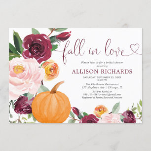 Herbst in Liebe Kürbis blumenburgundes Brautparty Einladung