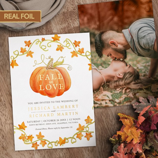 Herbst in Liebe Kürbis und Blätter Aquarellhochzei Folieneinladung (Von Creator hochgeladen)